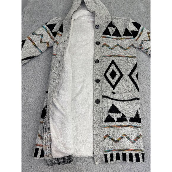 Northern Angel Hooded Cardigan Sweater L Acrylic Geometric Pattern Black/White - Picture 13 of 16